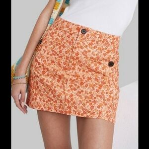 98% Cotton Floral Orange Mini Skirt